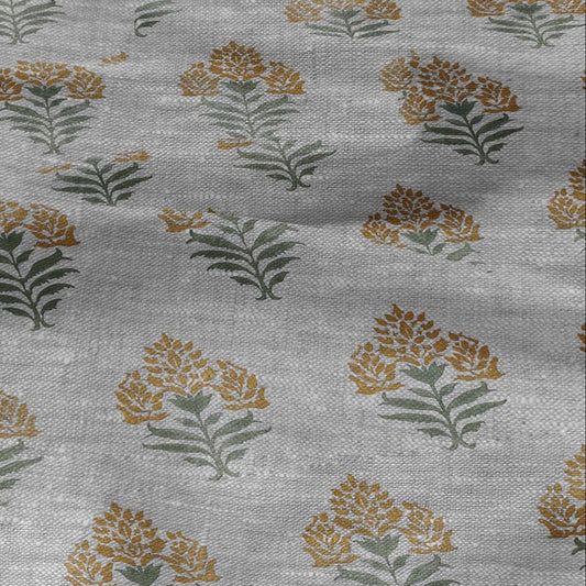 100% LINEN Fabric Block print Parijat flower - oatmeal linen fabric with floral print - heavy for home decor clothing 2753