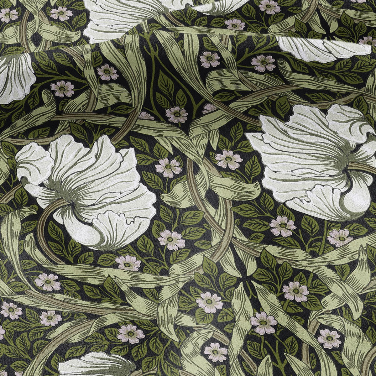 100% LINEN fabric - William Morris Pimpernel olive green - British Victorian flax - sewing upholstery home decor or clothing 3833