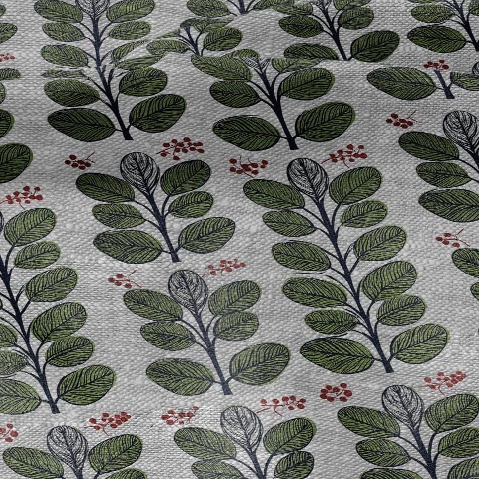 100% LINEN Fabric print green leaves print - floral botanical Mid-century Swedish print - heavy for home decor clothing 2749