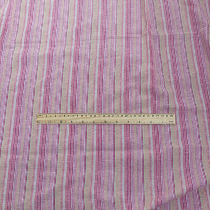 Premium Linen Santorini striped Fabric in red pink white | Medium weight multicolor stripes in red T138