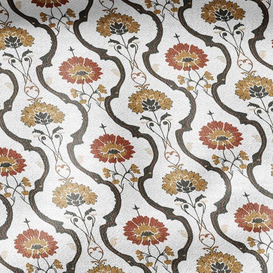 100% LINEN Fabric Vintage print - orange green white Retro block print - upholstery home decor clothing sewing 2871