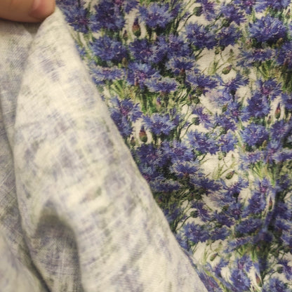 100% linen fabricwith cornflower print -  Medium weight  or heavy  -  for blouses dresses curtains scarves 059
