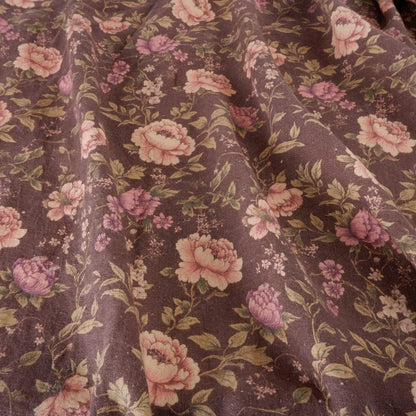 100% LINEN Fabric Provance peonies brown, linen fabric with floral print, heavy linen fabric for upholstery home decor clothing