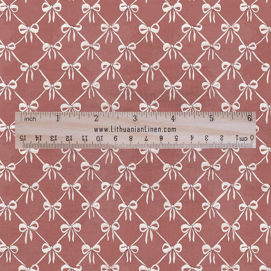 100% LINEN Fabric Ribbon bow trellis linen -pink white fabric for upholstery home decor dress making 3009