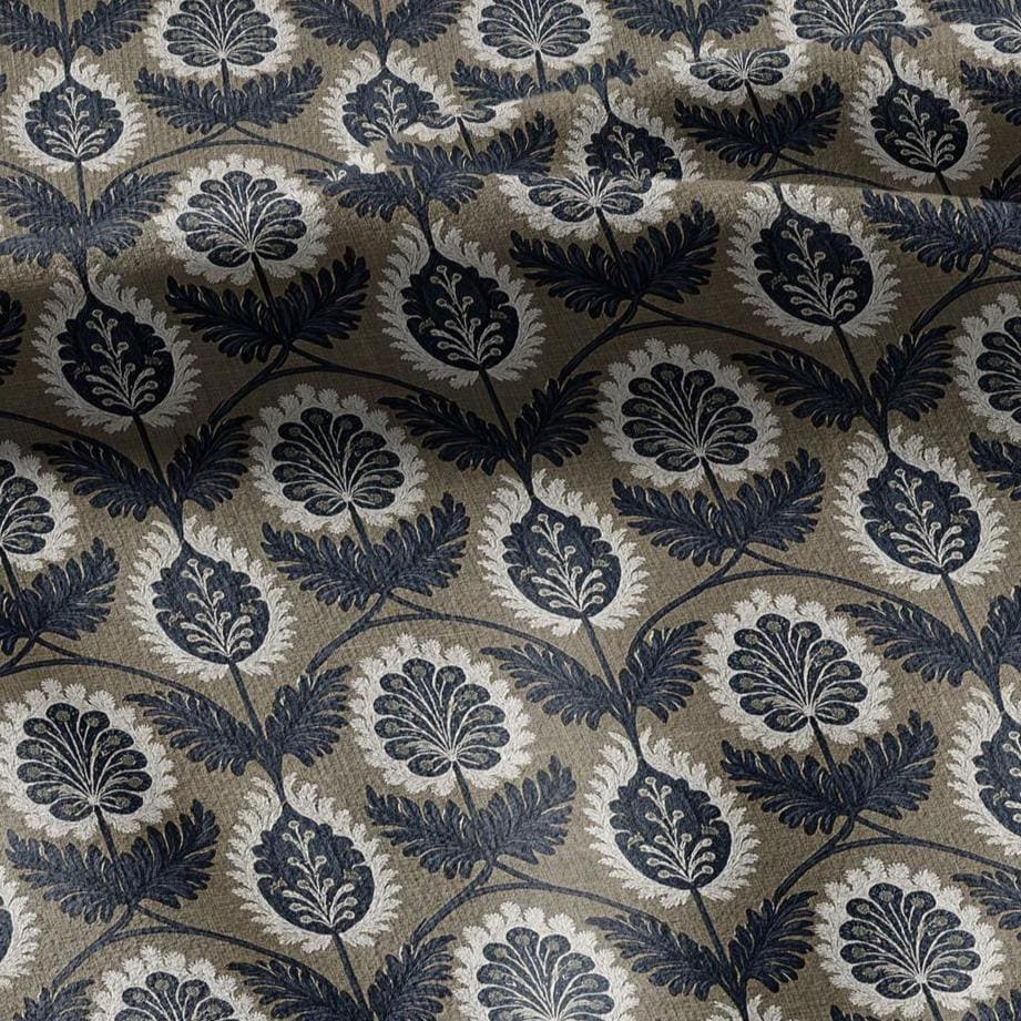 100% LINEN Fabric floral  print - Vintage botanical - Victorian Art Craft brown 3443