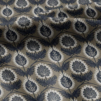 100% LINEN Fabric floral  print - Vintage botanical - Victorian Art Craft brown 3443