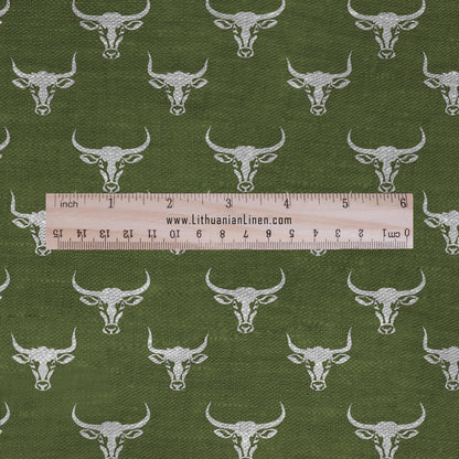 Taurus green print on 100% LINEN - Zodiac print Bull linen Fabric - Linen fabric for dressmaking home textile 2690