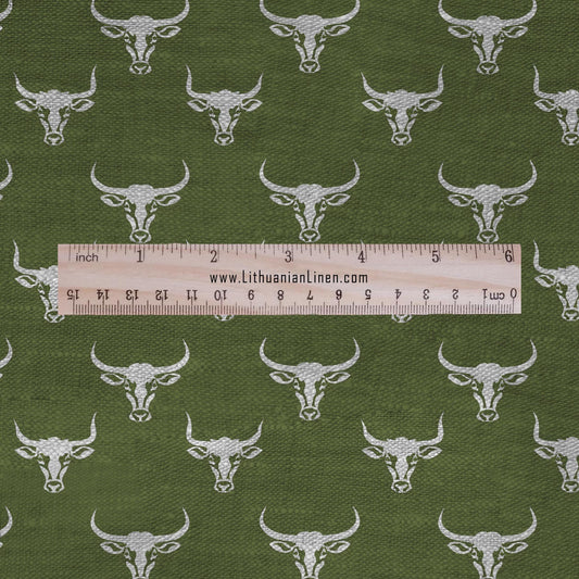 Taurus green print on 100% LINEN - Zodiac print Bull linen Fabric - Linen fabric for dressmaking home textile 2690