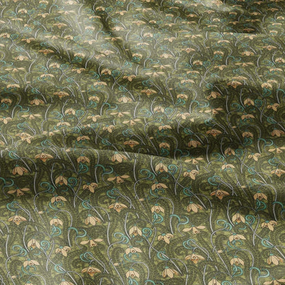 100% linen  Snowdrop prints fabric for Curtain Upholstery Cushion - Art deco flower print fabric for dress making sewing