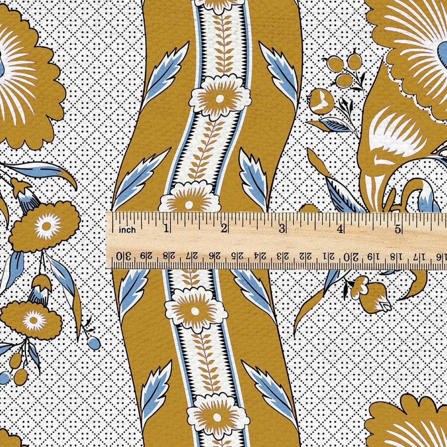 100% LINEN Fabric Vintage floral squirl stripe print - Modern botanical - Victorian Art Craft yellow yellow 3162