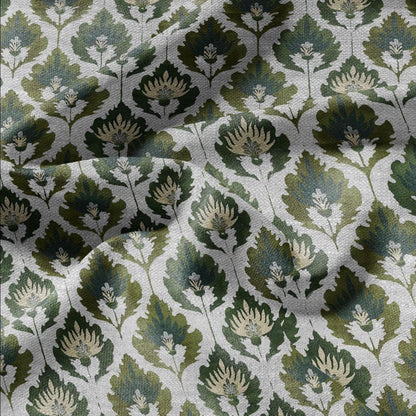 100% LINEN Fabric Floral Ikat green print -abstract floral on oatmeal linen 3128