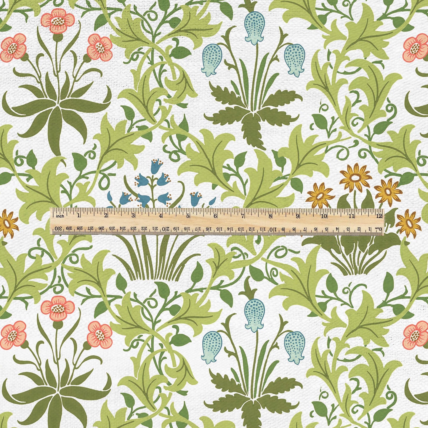 William Morris Celandine 100% LINEN Fabric - British linen floral upholstery home textile Victorian fabrics green 3161