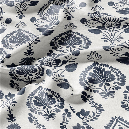 100% LINEN Fabric block print indigo blue on white -linen fabric with blue floral print heavy linen fabric for upholstery home decor 2423