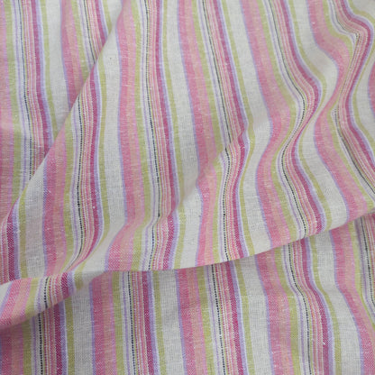 Premium Linen Fabric Santorini striped pink | Midweight multicolor stripes  | fabric for home textile curtains tablecloth T132