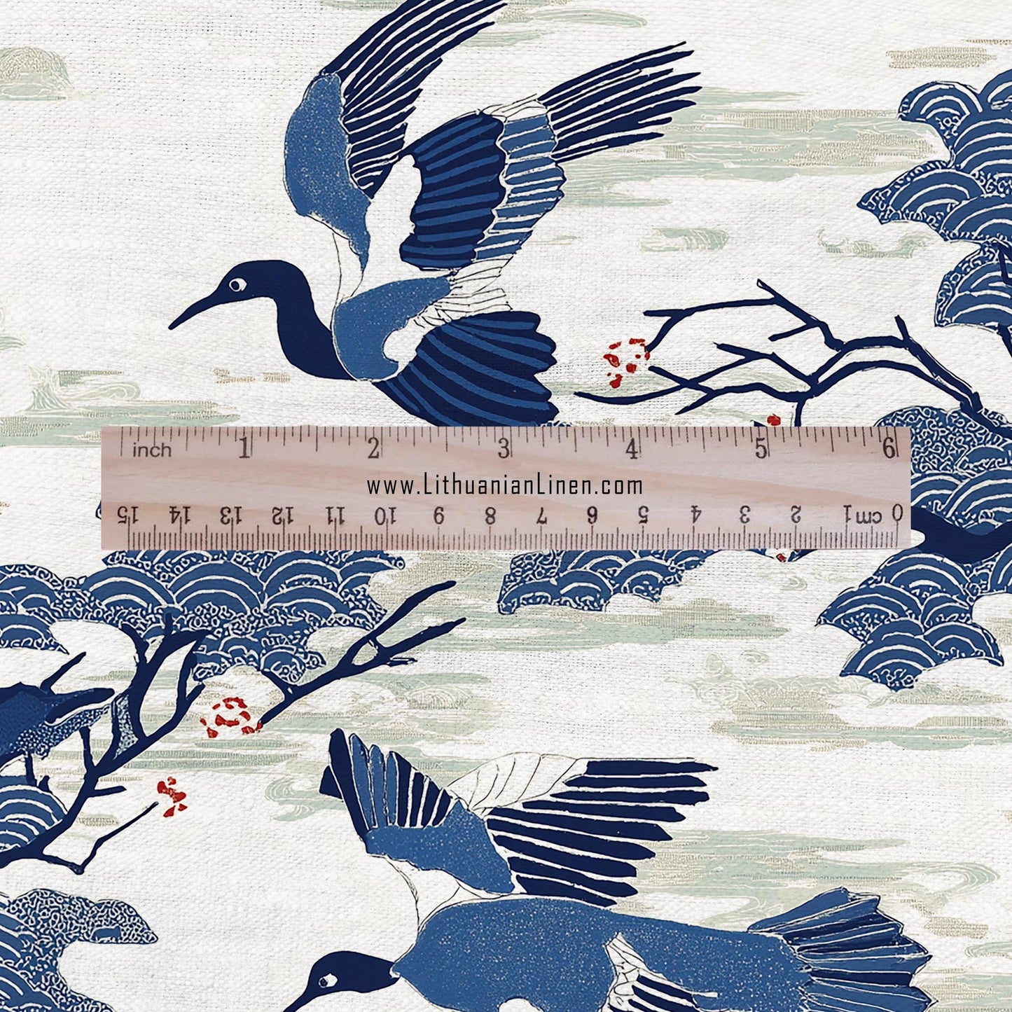 100% LINEN Fabric Cranes print - animal linen fabric with bird print for upholstery home decor curtains pillowcases dress making 2789