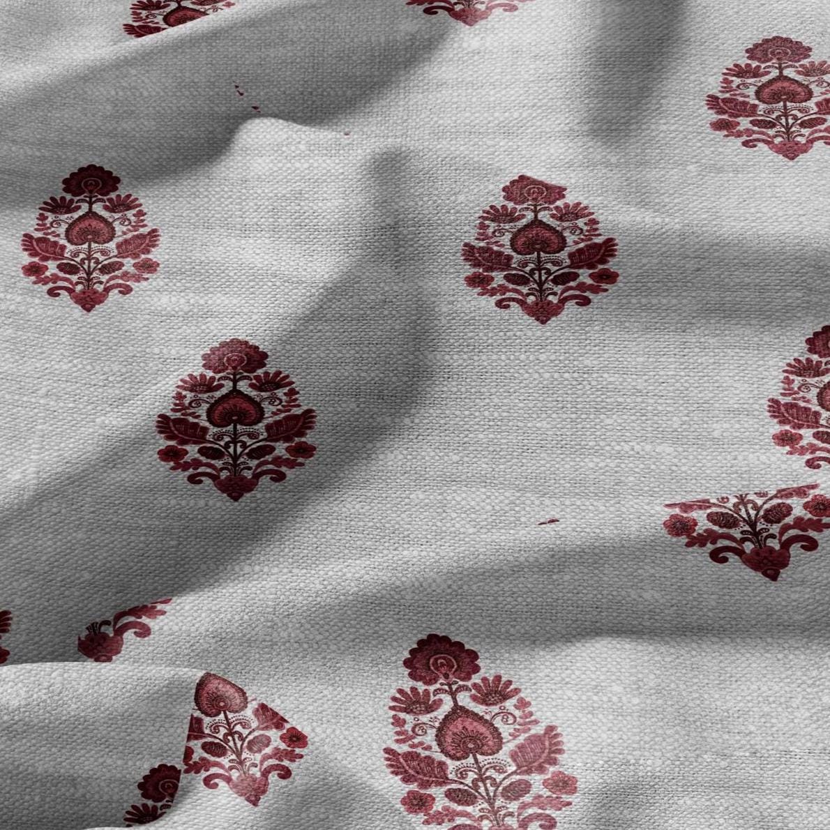 100% LINEN Fabric Block Pandanus flower print red - oatmeal linen fabric with floral print - heavy for home decor clothing 3046