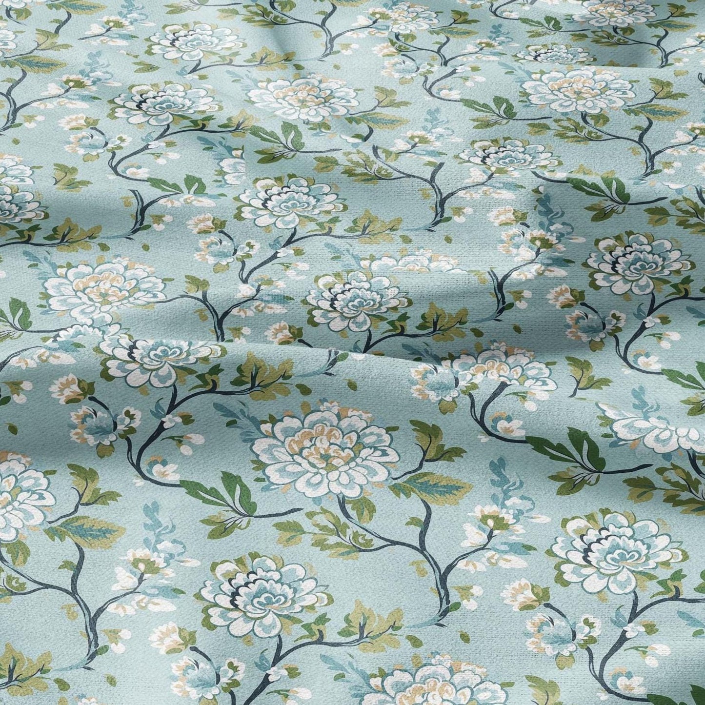 100% LINEN Fabric Chinoiserie Blossom print - modern contemporary print on linen fabric upholstery dress making curtains