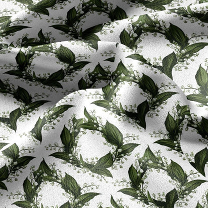 100% linen fabric floral botanical green print - Lily of the valley - Millefleurs: Vintage modern floral botanical pattern 3431