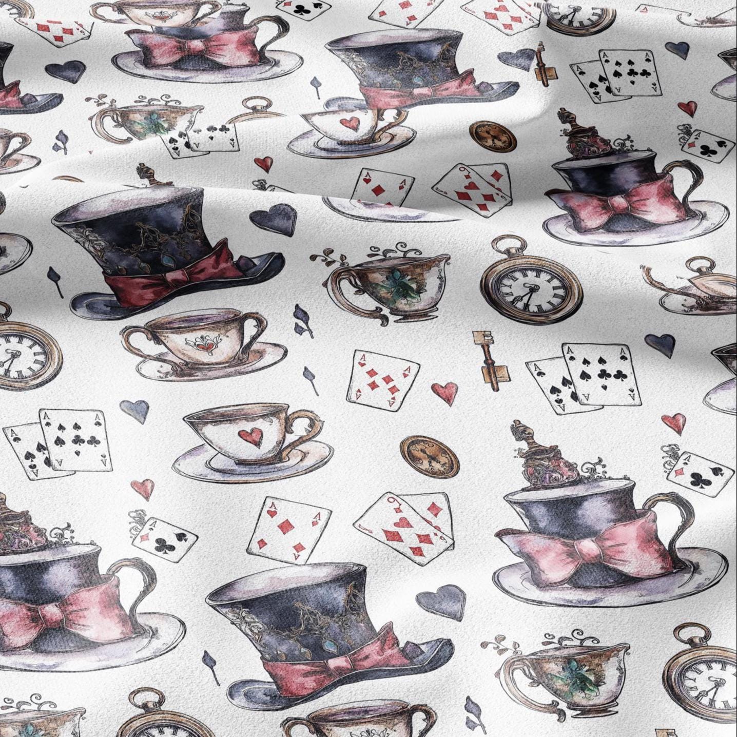 100% LINEN Fabric with Abstract Alice in wonderland pattern - linen fabric for upholstery home decor dressmaking clothing sewing 2217