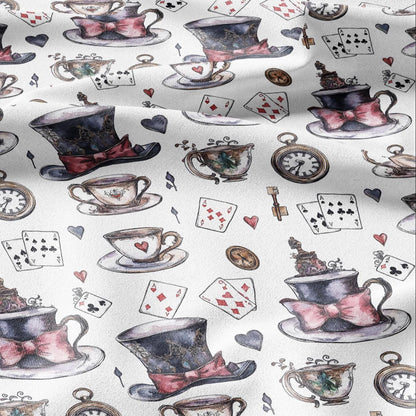 100% LINEN Fabric with Abstract Alice in wonderland pattern - linen fabric for upholstery home decor dressmaking clothing sewing 2217