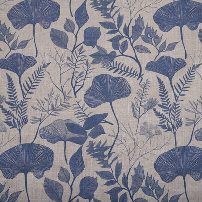 100% LINEN Fabric BLUE floral leaves print 2218