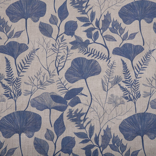 100% LINEN Fabric BLUE floral leaves print 2218