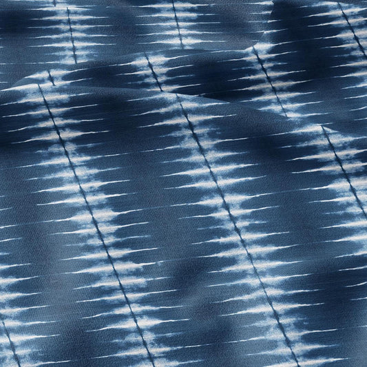 100% LINEN Fabric indigo blue print - Shibori abstract stripe - upholstery curtains dress making 2966