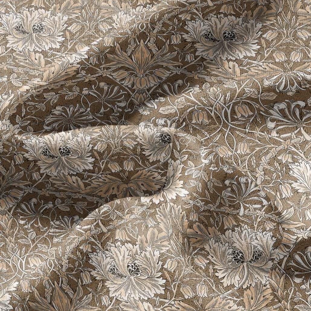 100% linen fabric William Morris Honeysuckle sepia print - Victorian Art crafts - Historical pattern fabric upholstery dress making 3283