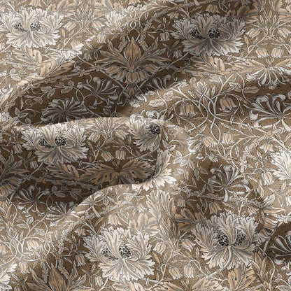100% linen fabric William Morris Honeysuckle sepia print - Victorian Art crafts - Historical pattern fabric upholstery dress making 3283
