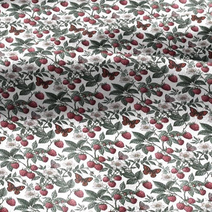 100% LINEN Fabric with raspberry field print -  - linen fabric upholstery home decor dressmaking 3729