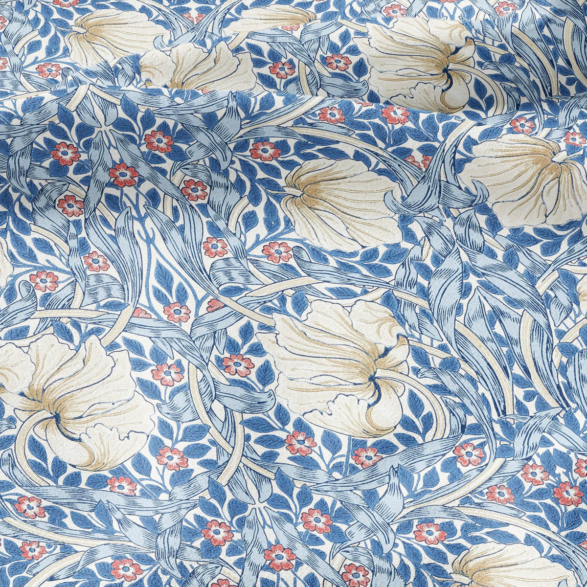 100% LINEN fabric - William Morris Pimpernel BLUE  - British Victorian Art Craft flax - sewing home decor or clothing 3841