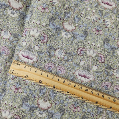 William Morris Loddon grey green print on 100% LINEN - Victorian Art crafts linen Fabric - botanical Historical upholstery home textile 2552