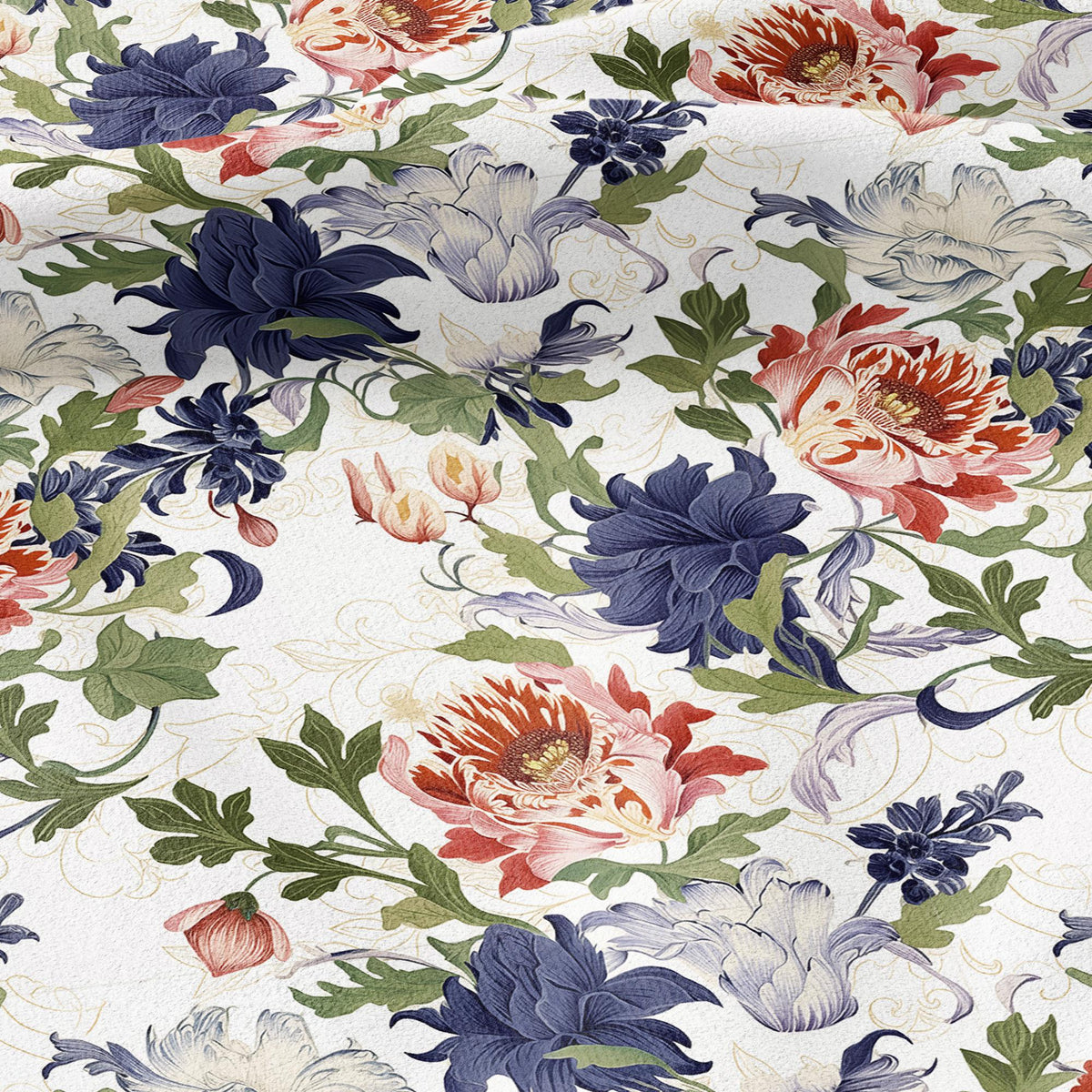 100% LINEN Fabric floral print - Grandmillennial - dahlias Modern vintage flower upholstery curtains dress making 2779