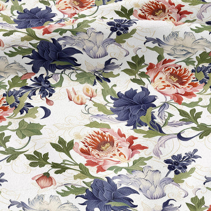 100% LINEN Fabric floral print - Grandmillennial - dahlias Modern vintage flower upholstery curtains dress making 2779