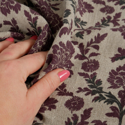 100% linen Retro Maroon flower Print fabric for Curtain Upholstery Cushion - Floral  - for dress making sewing 2262