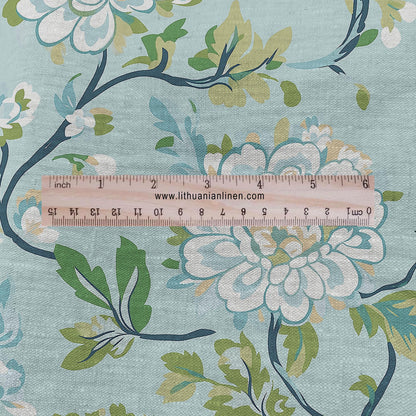 100% LINEN Fabric Chinoiserie Blossom print - modern contemporary print on linen fabric upholstery dress making curtains