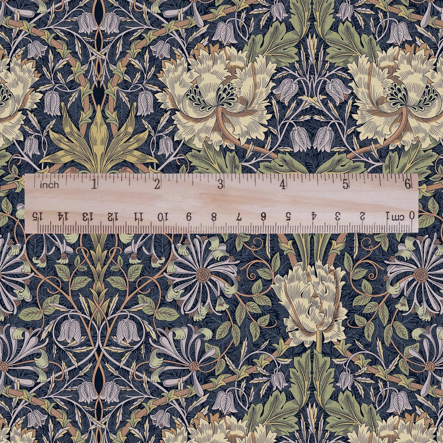 100% linen fabric William Morris Honeysuckle dark colorful print - Victorian Art crafts - Historical pattern fabric upholstery sewing 3313
