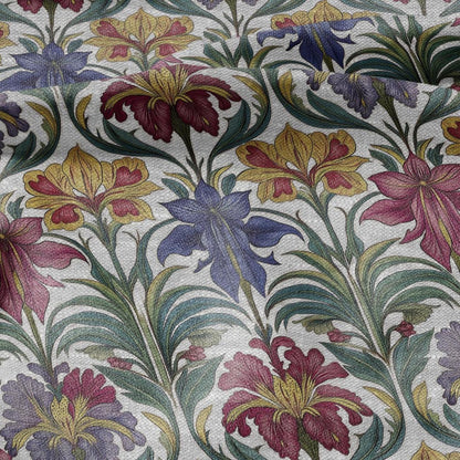 100% LINEN Fabric print Art Nouveau floral - oatmeal linen fabric with floral print - heavy for home decor clothing 3035