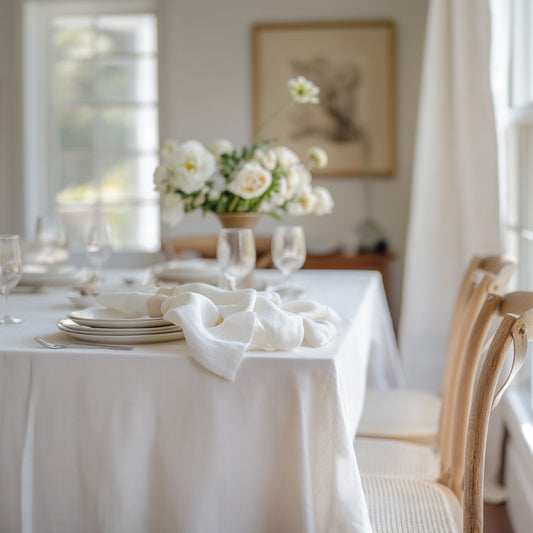 Classic white linen tablecloth in washed linen