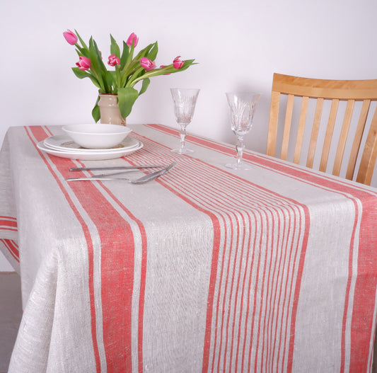 Village Red - linen tablecloth