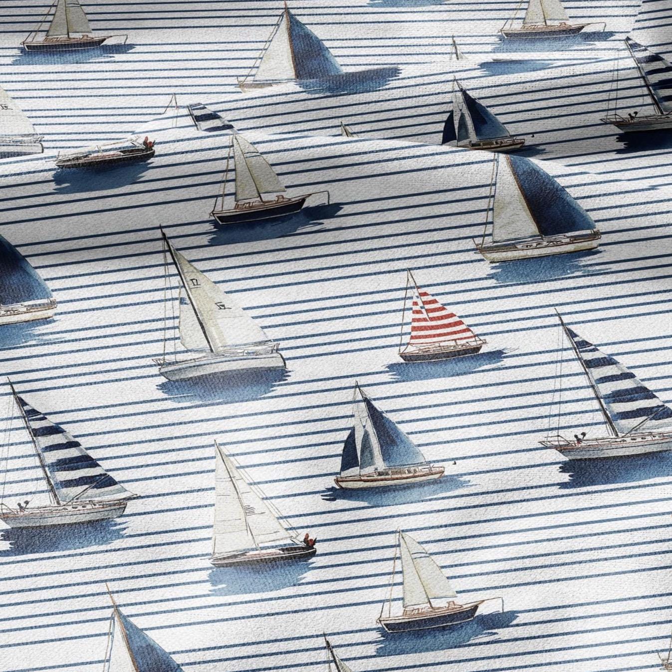 100% LINEN Fabric Ships in sea print linen - coastal fabric for upholstery home decor dress making 2888
