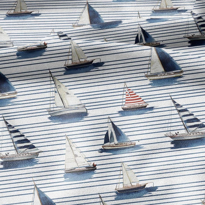 100% LINEN Fabric Ships in sea print linen - coastal fabric for upholstery home decor dress making 2888