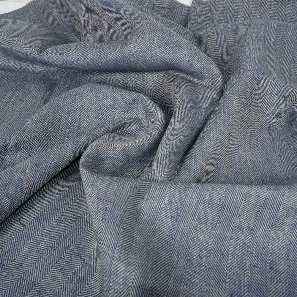 Herringbone - Navy&natural - Heavy linen fabric - T019H