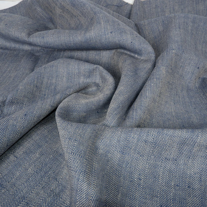 Herringbone - Navy&natural - Heavy linen fabric - T019H