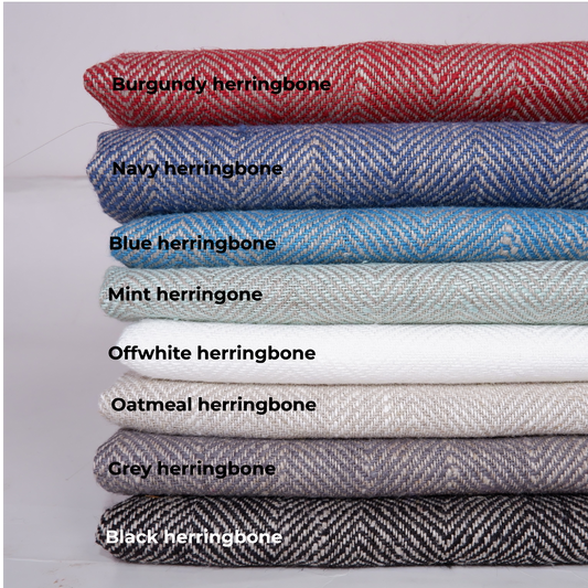 Herringbone - Navy&natural - Heavy linen fabric - T019H