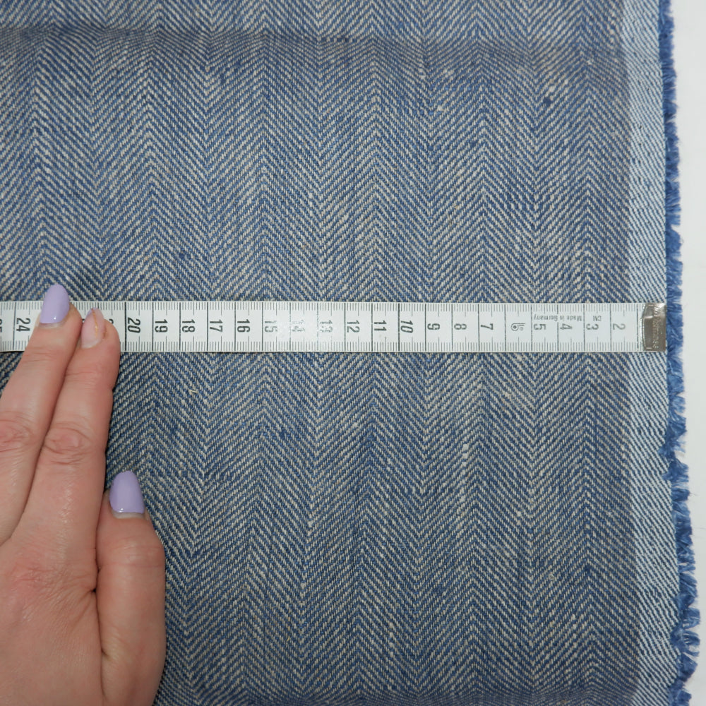 Herringbone - Navy&natural - Heavy linen fabric - T019H
