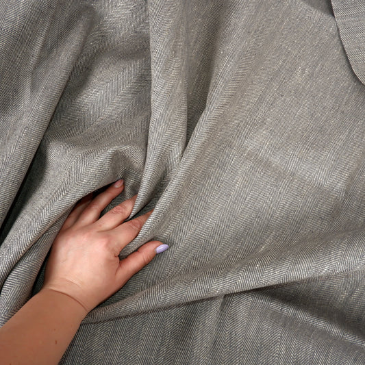 Herringbone - Grey&natural - Heavy linen fabric - T017H