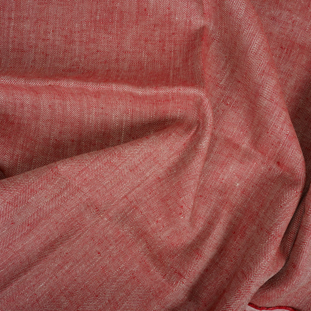 Herringbone - Burgundy&natural - Heavy linen fabric - T018H