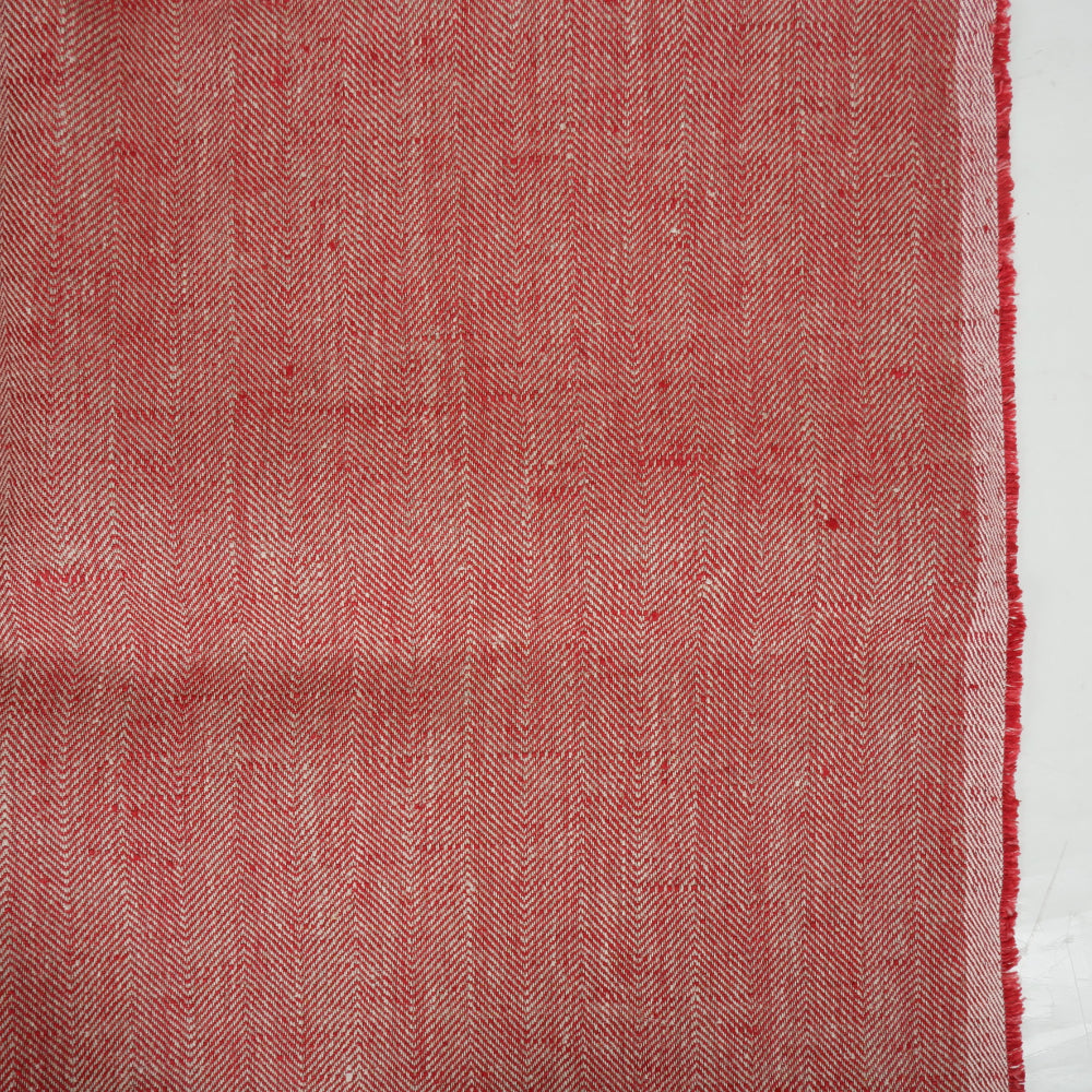 Herringbone - Burgundy&natural - Heavy linen fabric - T018H