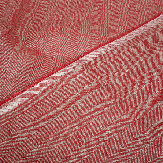 Herringbone - Burgundy&natural - Heavy linen fabric - T018H